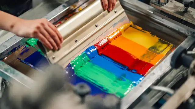 graphic-technicians-hands-silkscreen-printing-with-squeegee-148801877